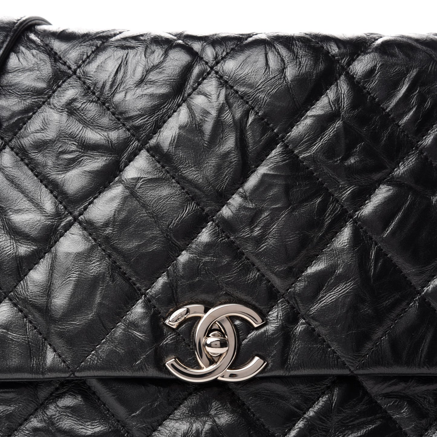 Crackled Aged Calfskin Big Bang Flap Black