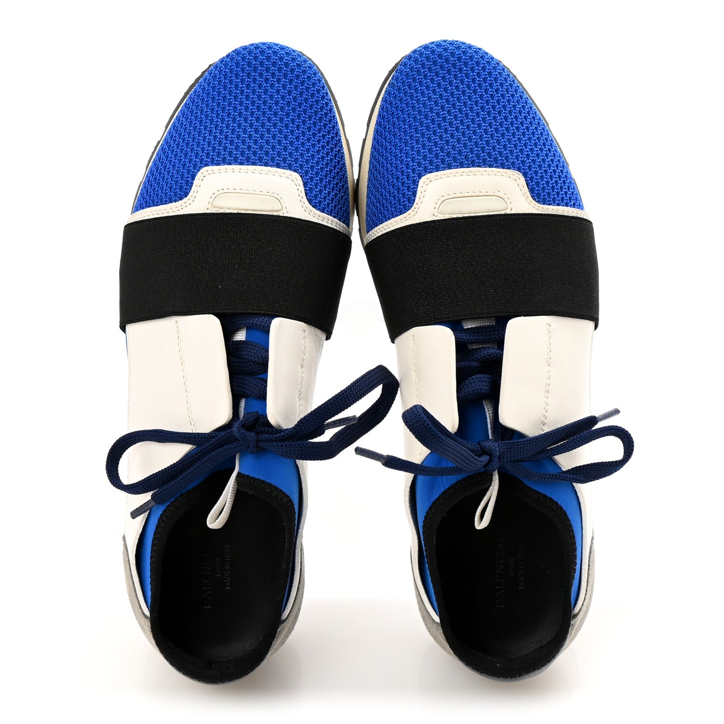 Mesh Neoprene Calfskin Suede Womens Race Runner Sneakers 37 Bleu Saphir White Black
