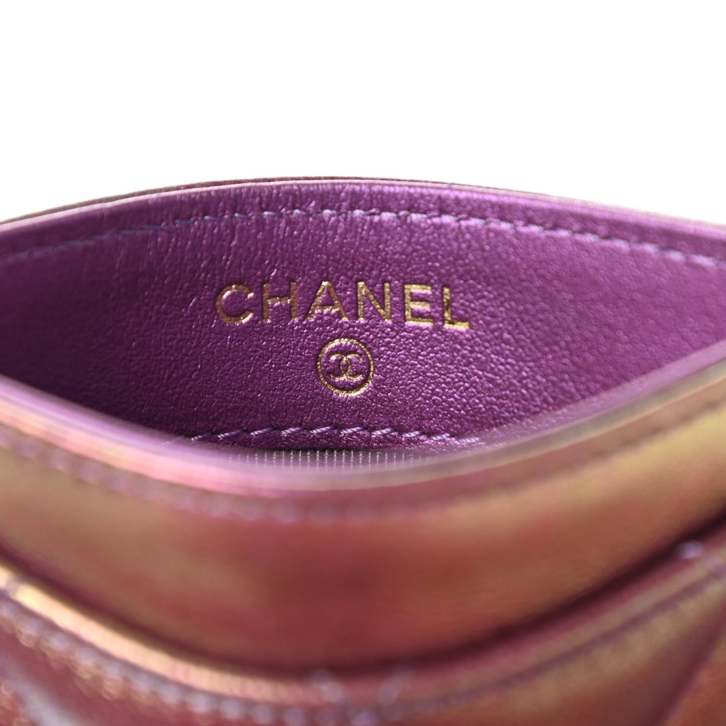 Iridescent Lambskin Quilted Card Holder Purple