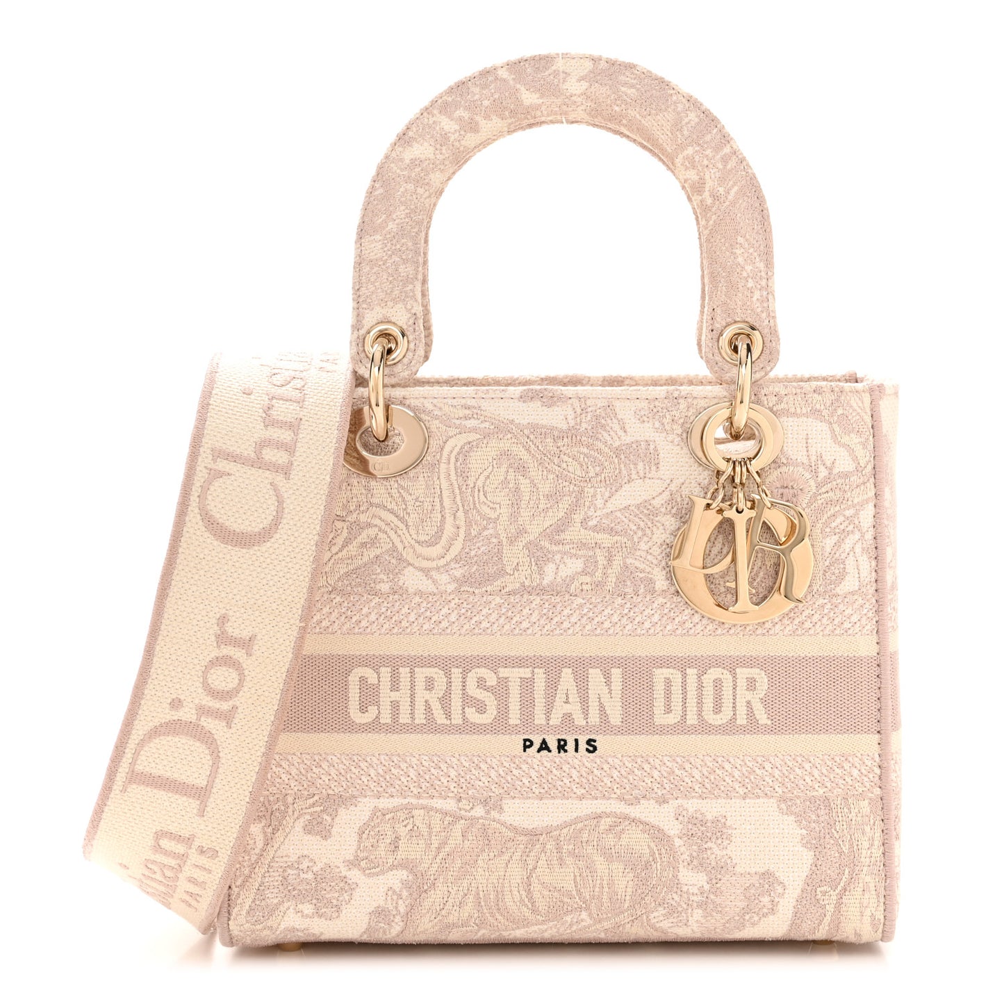 Canvas Toile De Jouy Reverse Embroidered Medium Lady D-Lite Rose