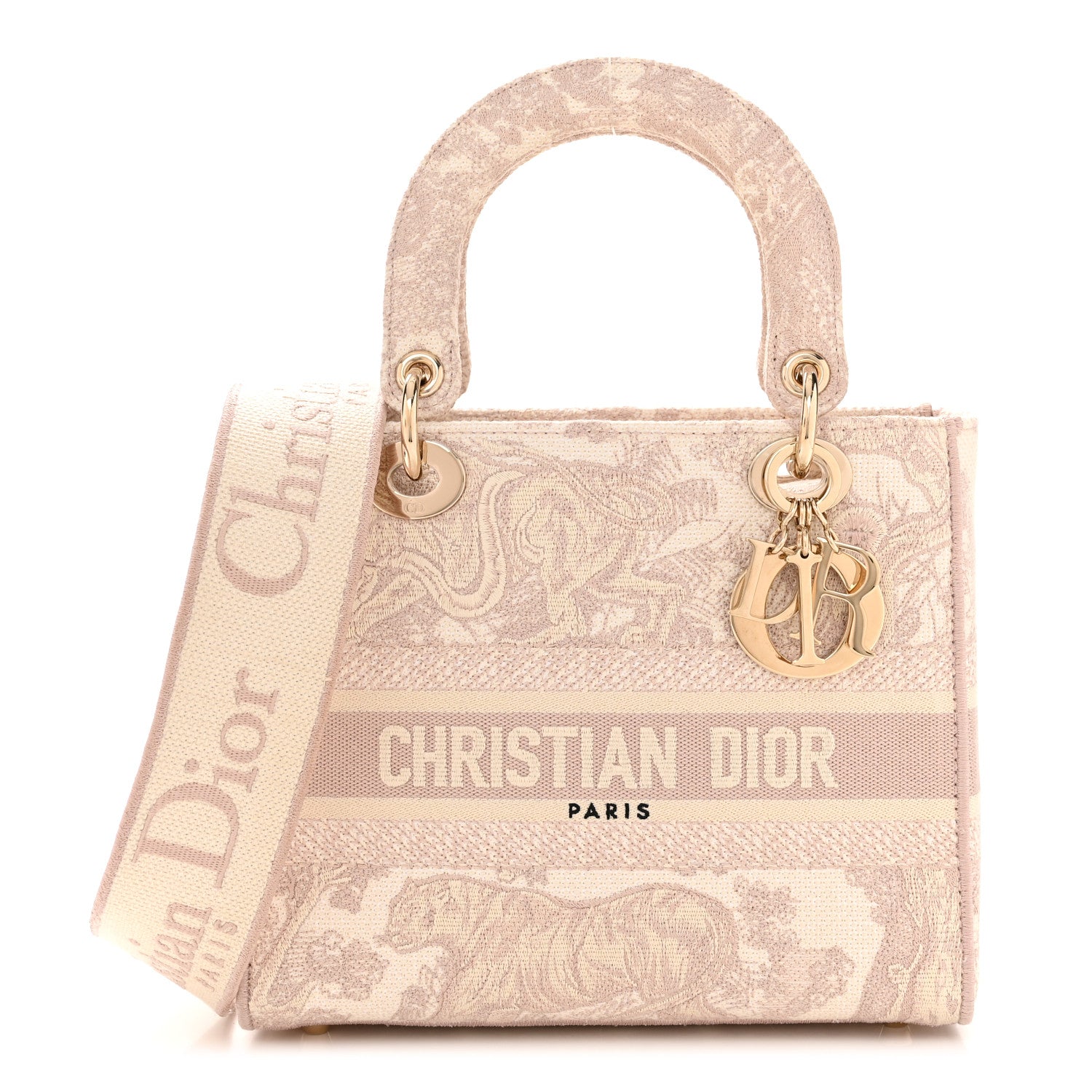 Christian Dior Canvas Toile De Jouy Reverse Embroidered Medium Lady D-Lite Rose 1 of 10