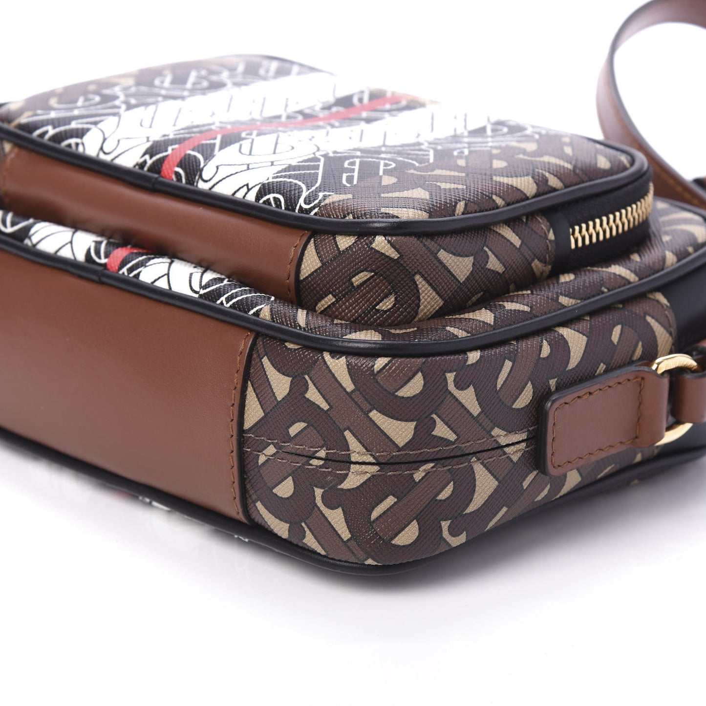 E-Canvas Monogram Stripe Camera Bag Bridle Brown