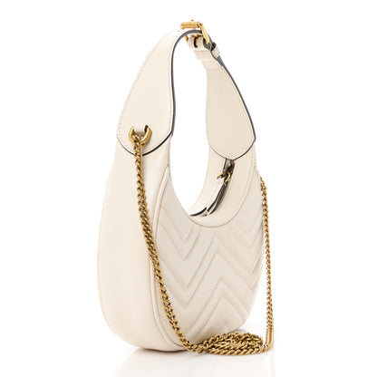 Gucci Calfskin Matelasse Chevron Mini GG Marmont Half Moon Hobo Mystic White 3 of 10