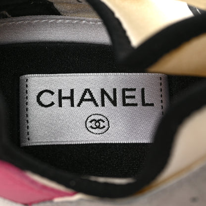 Chanel Suede Calfskin Womens CC Sneakers 37.5 Black Grey Ivory 8 of 9