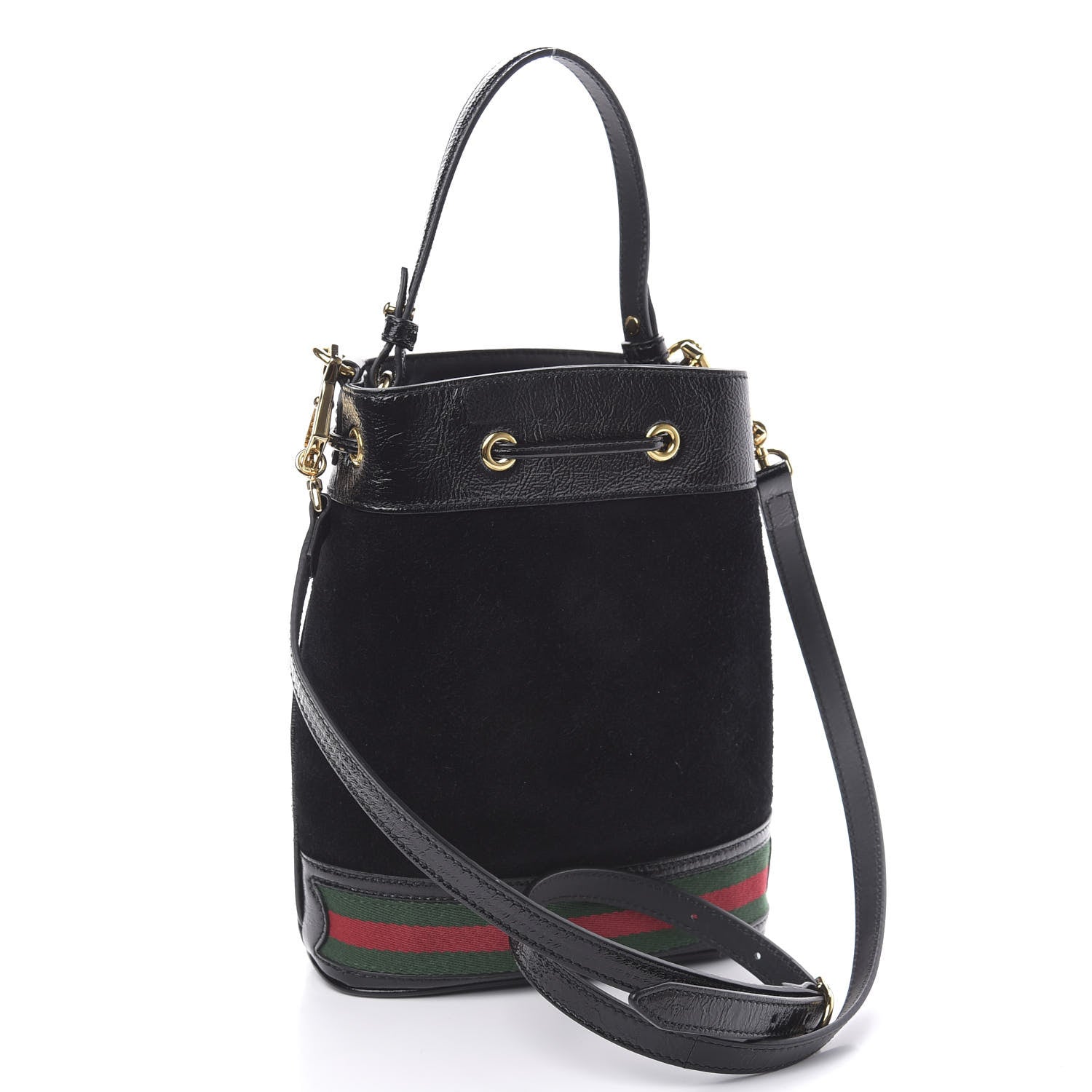 Gucci Suede Patent Web Small Ophidia Bucket Bag Black 3 of 10