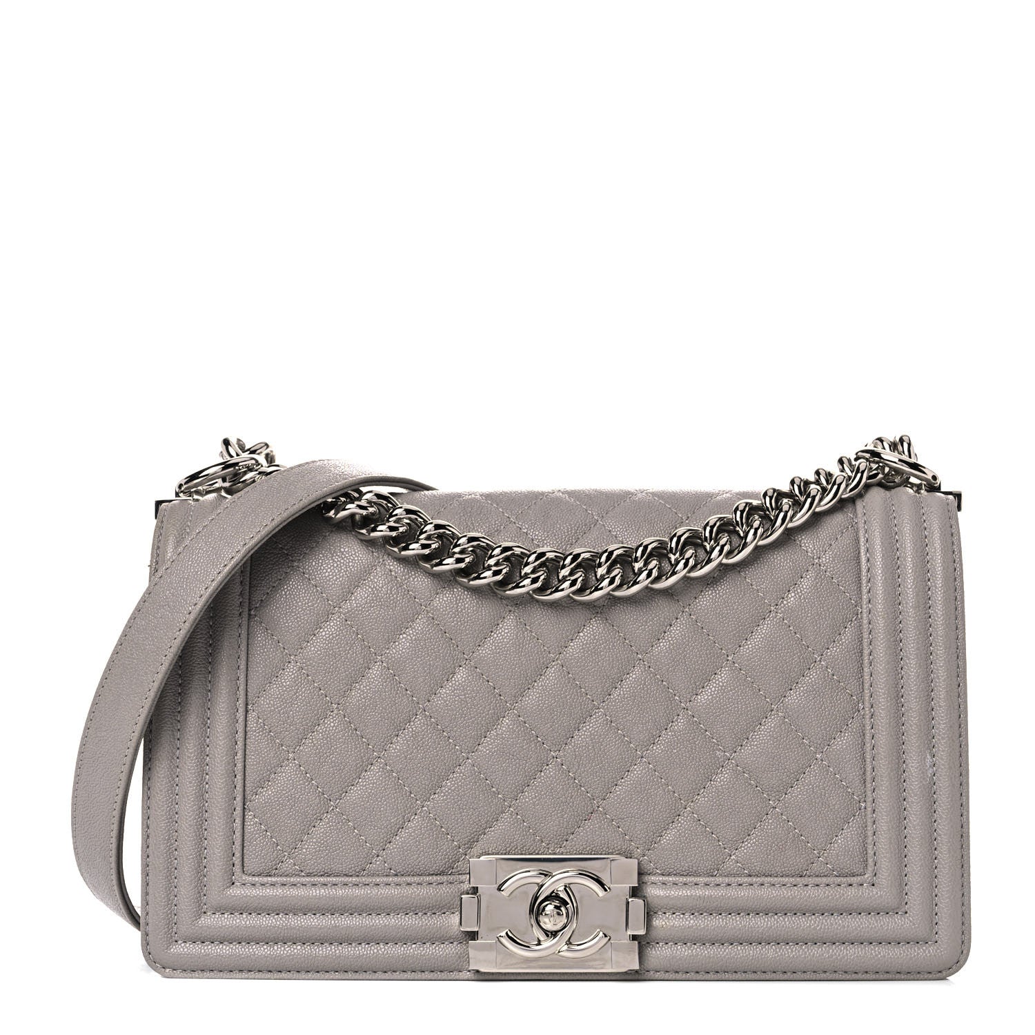 Chanel Caviar Quilted Medium Boy Flap Light Grey 1 of 9