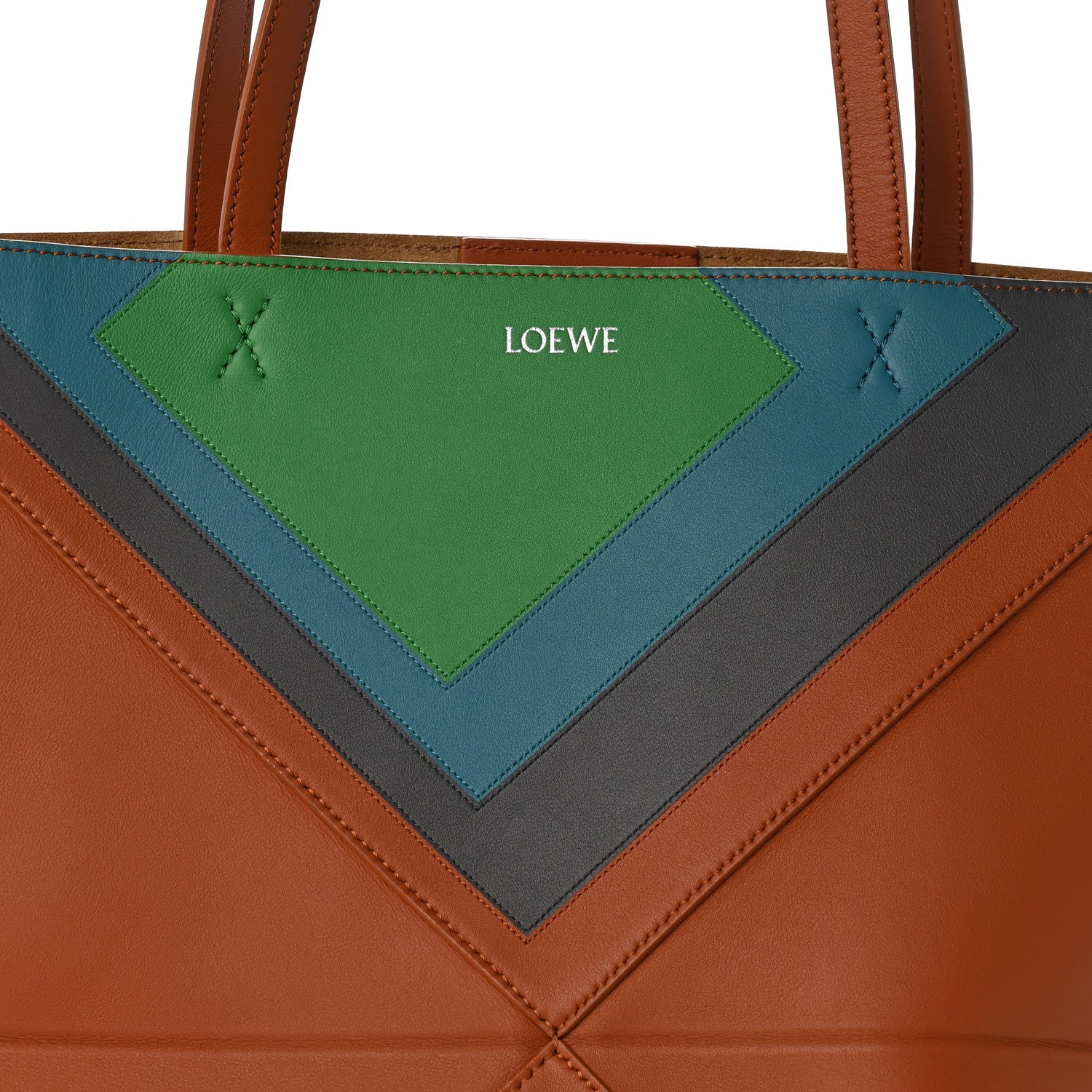 Loewe x Albers Calfskin Medium Puzzle Fold Tote Caramel Bright Green 8 of 11
