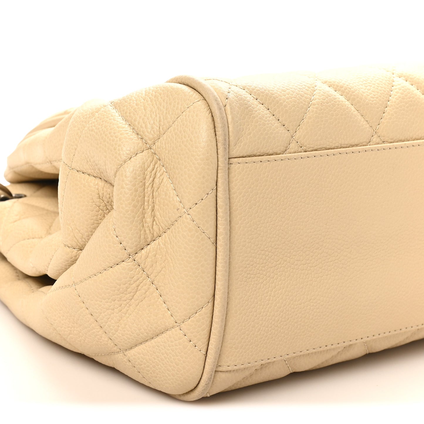 Caviar Quilted Timeless Accordion Flap Light Beige