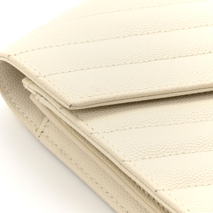 Saint Laurent Grain De Poudre Matelasse Chevron Monogram Chain Wallet Crema Soft 14 of 18