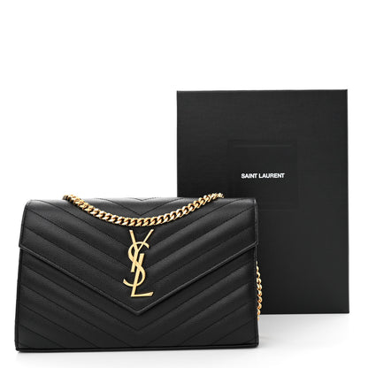 Saint Laurent Grain De Poudre Matelasse Chevron Monogram Chain Wallet Black 11 of 11