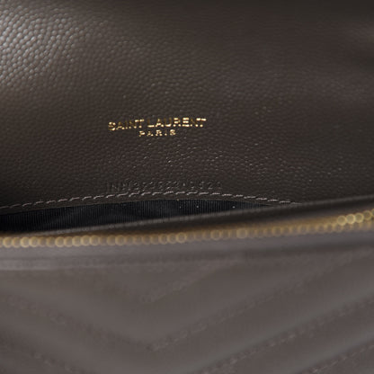 Saint Laurent Grain De Poudre Matelasse Chevron Monogram Envelope Chain Wallet Pebble 9 of 11