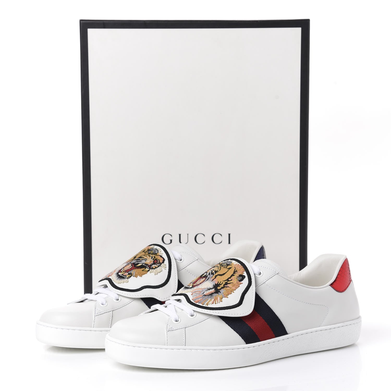 Gucci Calfskin Ayers Web Tiger Embroidered Mens Ace Sneakers 11.5 White 11 of 11