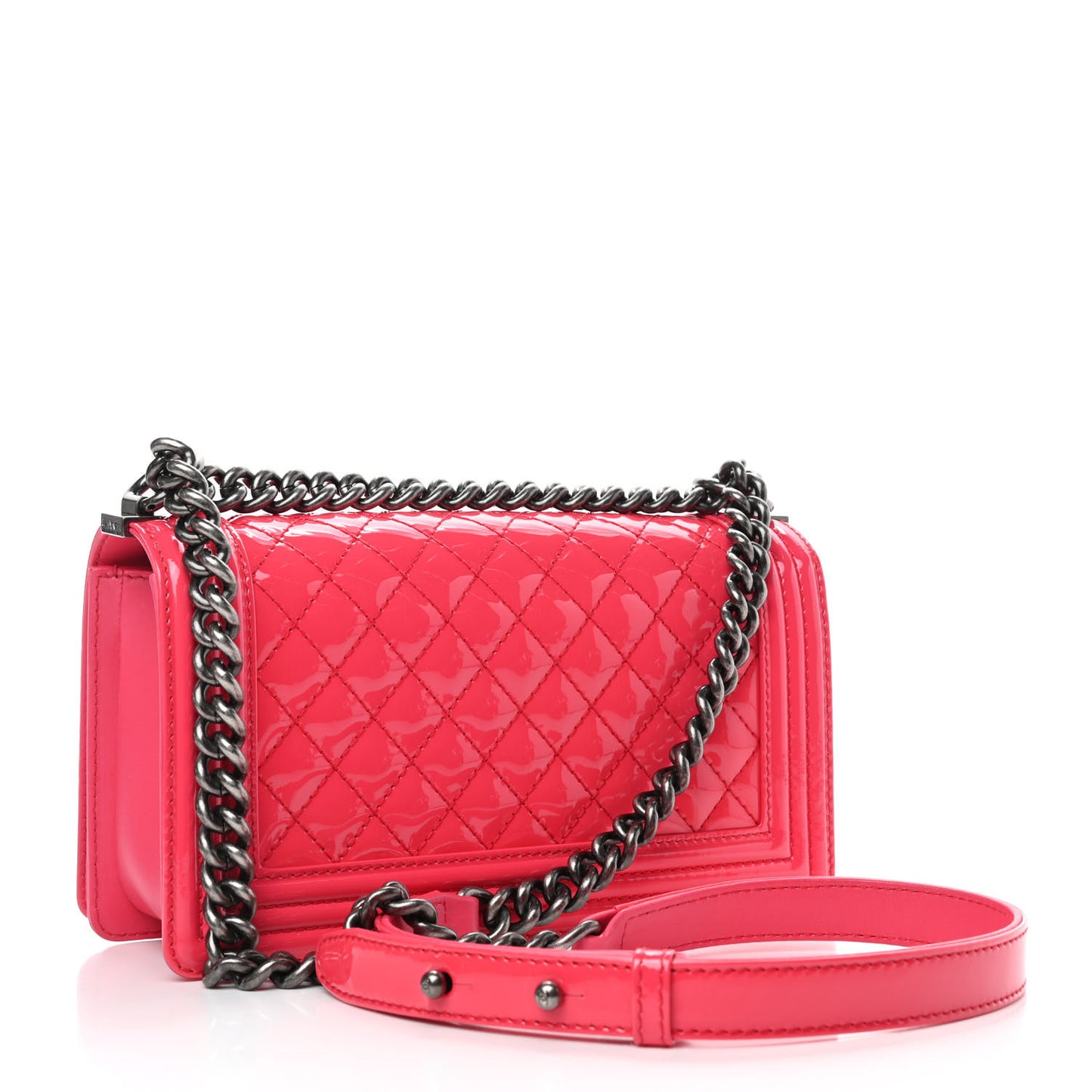Patent Calfskin Enamel Quilted Medium Boy Flap Dark Pink