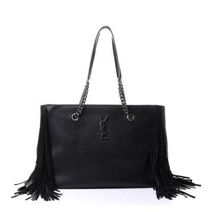 Saint Laurent Calfskin Fringe Monogram Shopping Tote Black 1 of 14