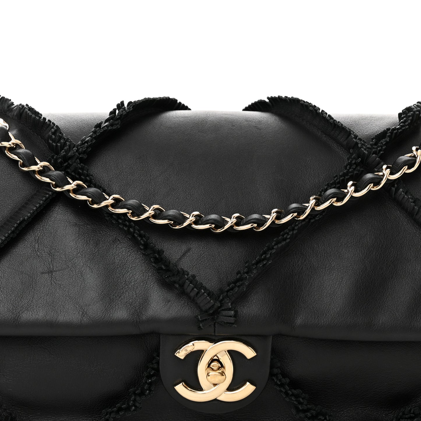 Lambskin Fringe Single Flap Black