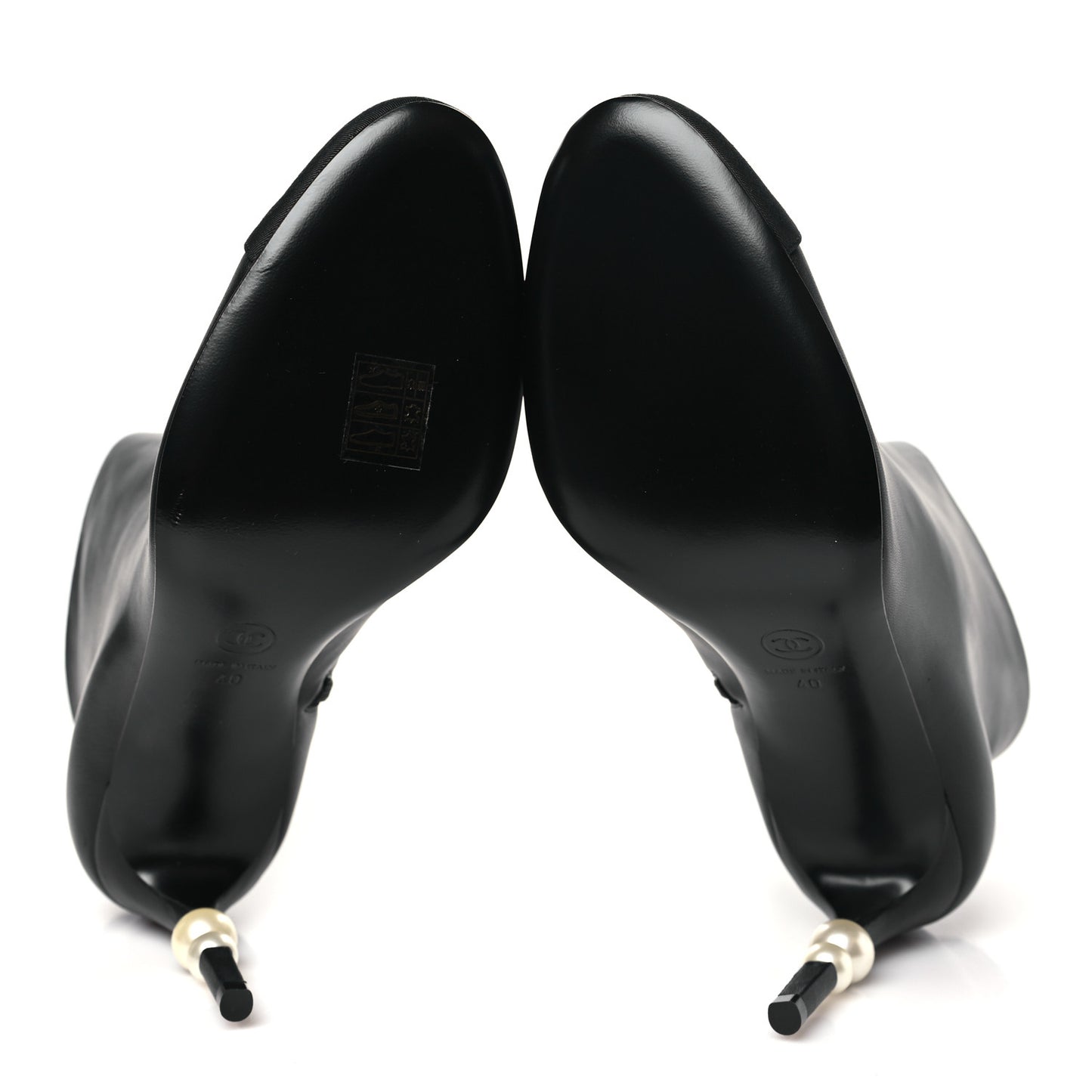 Lambskin Grosgrain Pearl Ankle Boots 40 Black