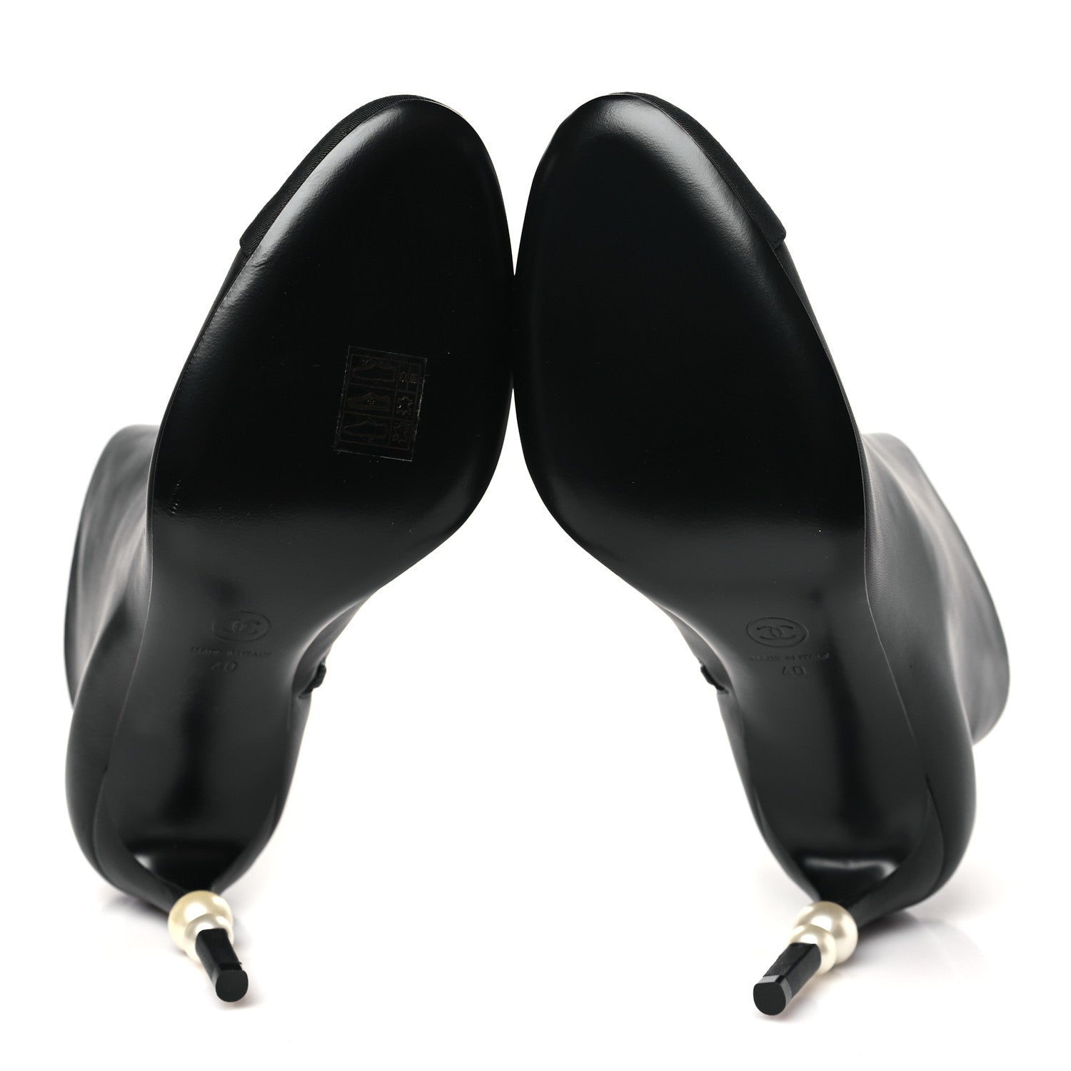 Chanel Lambskin Grosgrain Pearl Ankle Boots 40 Black 6 of 10