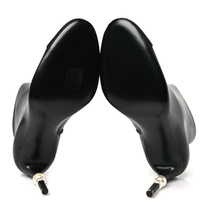 Chanel Lambskin Grosgrain Pearl Ankle Boots 40 Black 6 of 10