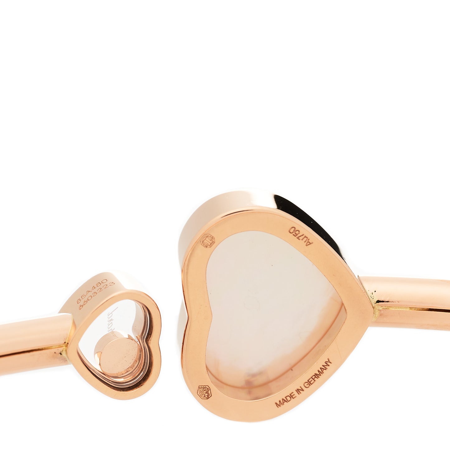 18K Rose Gold Mother of Pearl Diamond Happy Hearts Pave Bangle Bracelet
