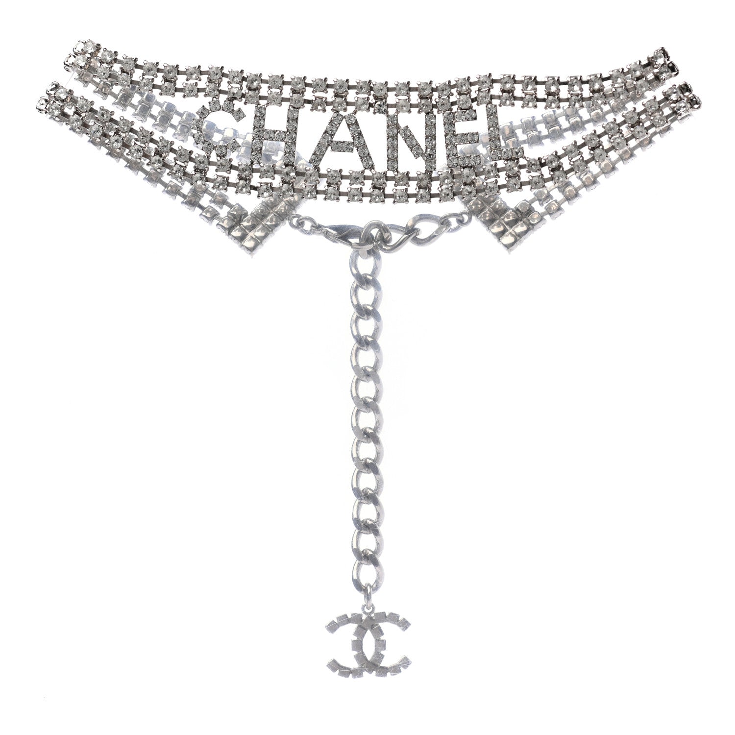 Chanel Crystal CC Logo Choker Necklace Silver 1 of 5