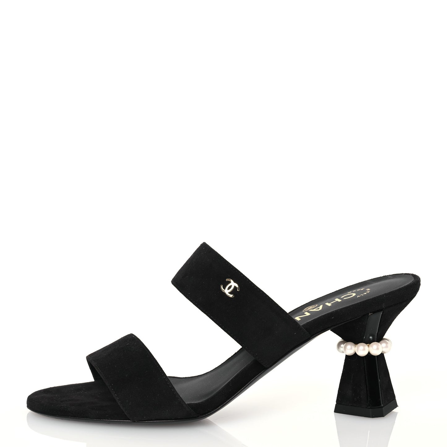 Suede Kidskin Pearl Sandals 38 Black