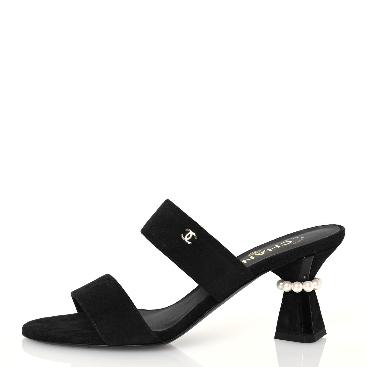 Chanel Suede Kidskin Pearl Sandals 38 Black 1 of 14