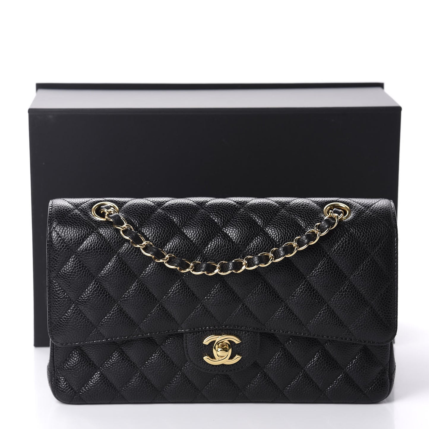 Caviar Quilted Medium Double Flap Black