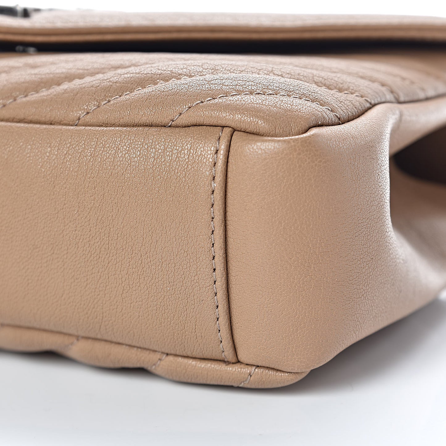 Sheepskin Matelasse Chevron Monogram Medium College Bag Taupe