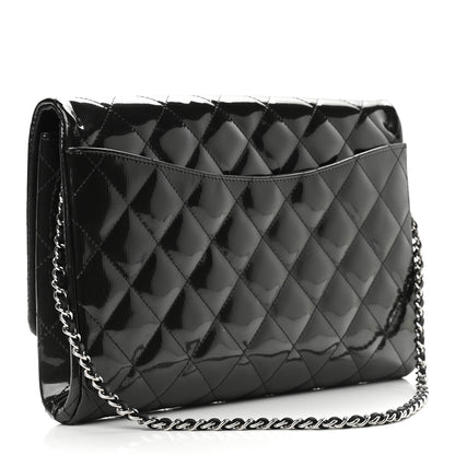 Chanel Striated Patent Quilted Clutch With Chain Flap Dark Grey 3 of 9