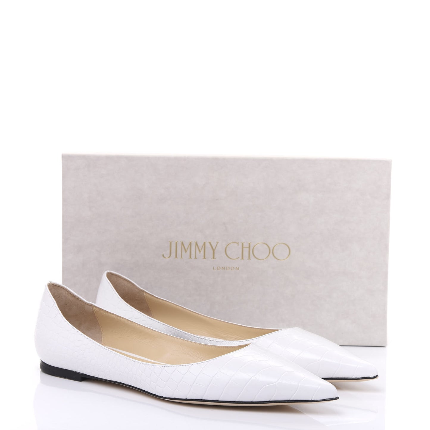 Calfskin Crocodile Embossed Love Flats 40 Latte