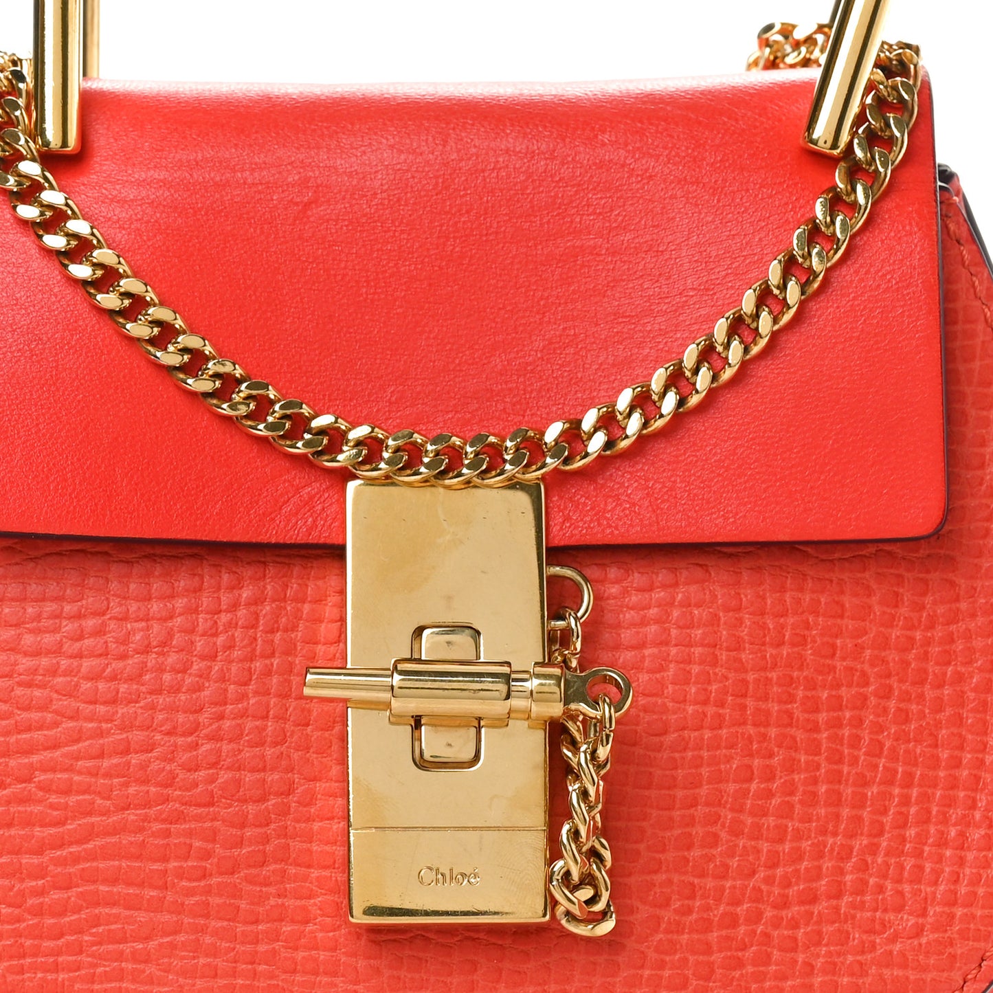 Grained Calfskin Lambskin Mini Drew Shoulder Bag Coral Pop