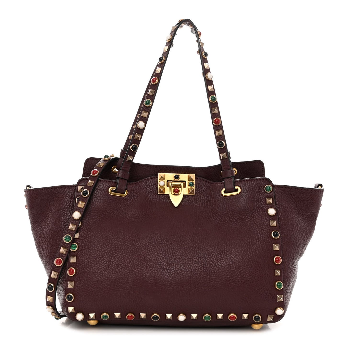 Grained Calfskin Small Rockstud Rolling Tote Rubin