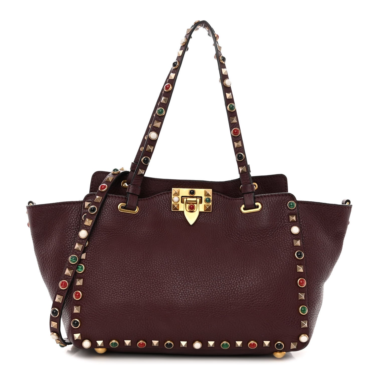 Valentino Garavani Grained Calfskin Small Rockstud Rolling Tote Rubin 1 of 10