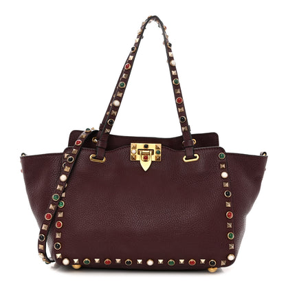 Valentino Garavani Grained Calfskin Small Rockstud Rolling Tote Rubin 1 of 10