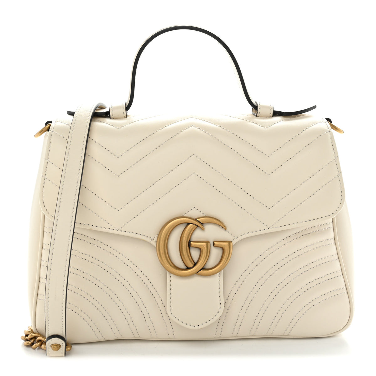Calfskin Matelasse Small GG Marmont Top Handle Shoulder Bag White