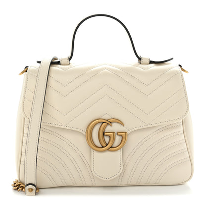Gucci Calfskin Matelasse Small GG Marmont Top Handle Shoulder Bag White 1 of 10