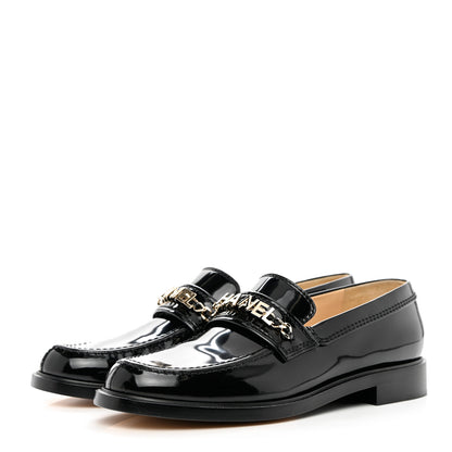 Chanel Shiny Calfskin Logo Loafers 42 Black 3 of 9