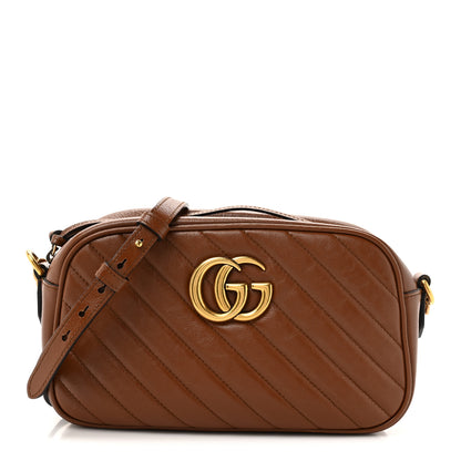 Gucci Glazed Calfskin Matelasse Diagonal Small GG Marmont Chain Shoulder Bag Cuir 1 of 13