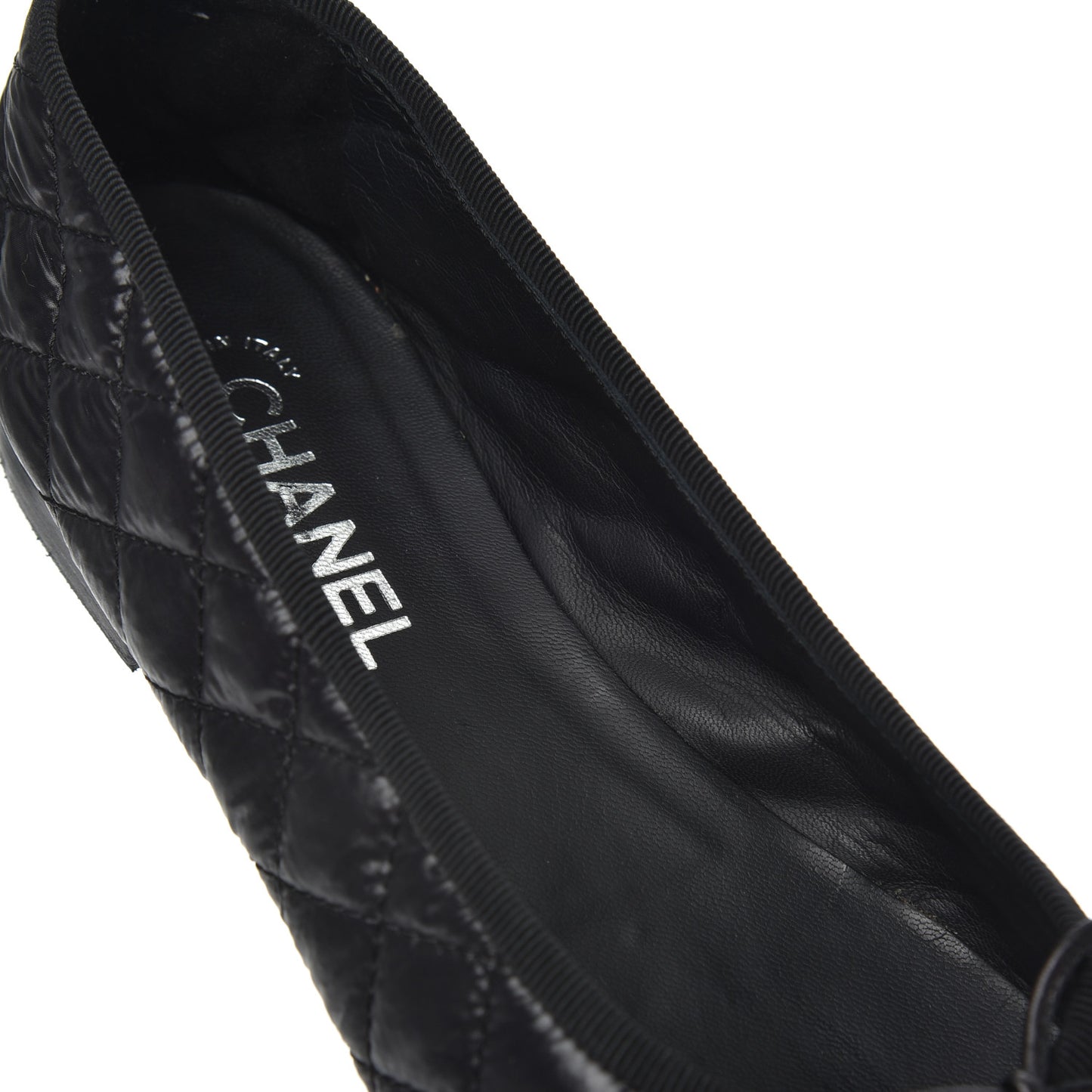 Nylon Quilted Cap Toe Ballerina Flats 41 Black