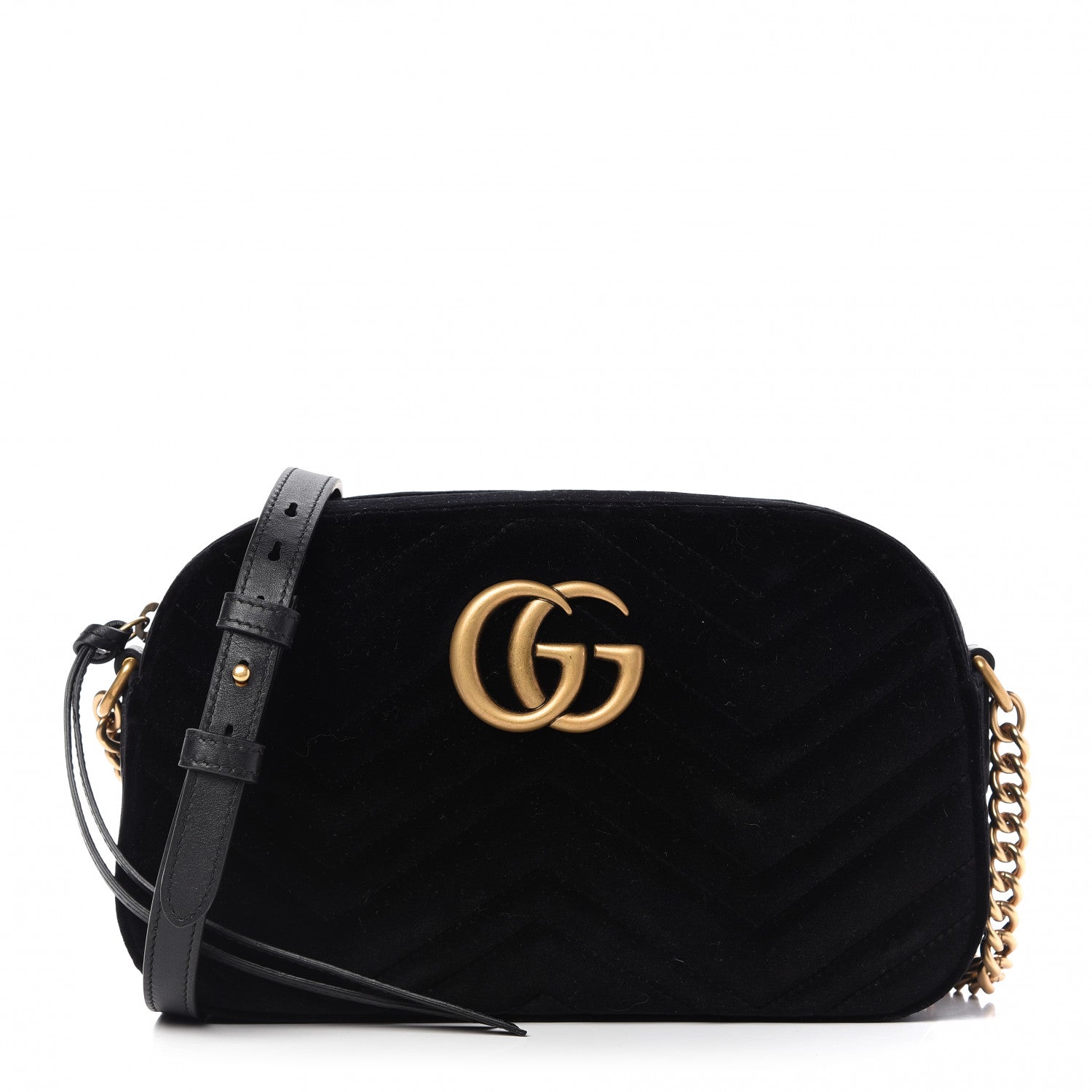 Gucci Velvet Matelasse Small GG Marmont Chain Shoulder Bag Black 1 of 10