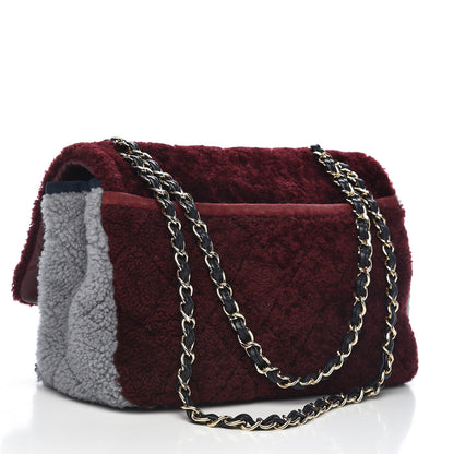Chanel Shearling Sheepskin Quilted Tri-Color Flap Burgundy Black Grey 3 of 11