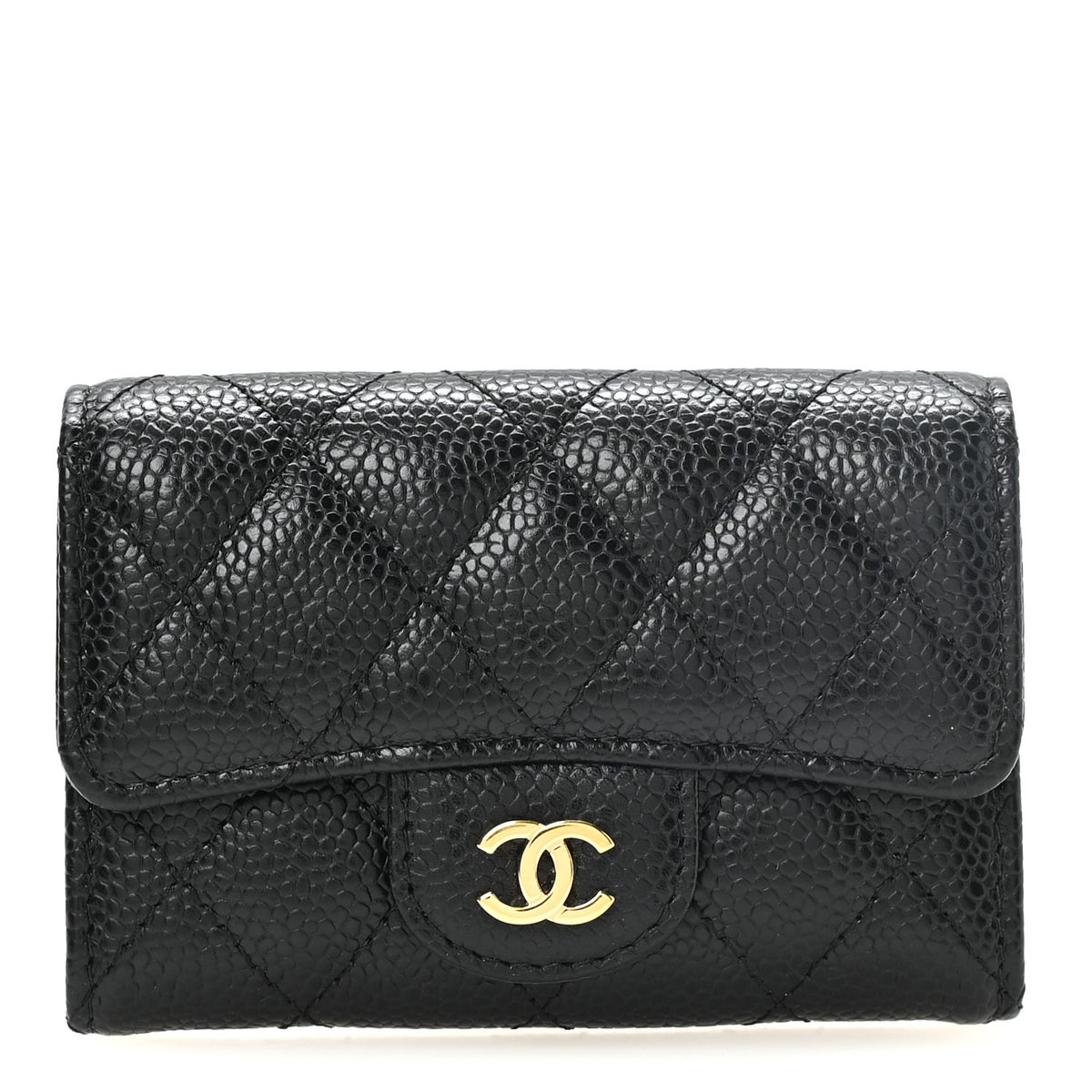 Caviar Quilted Flap Card Holder Black