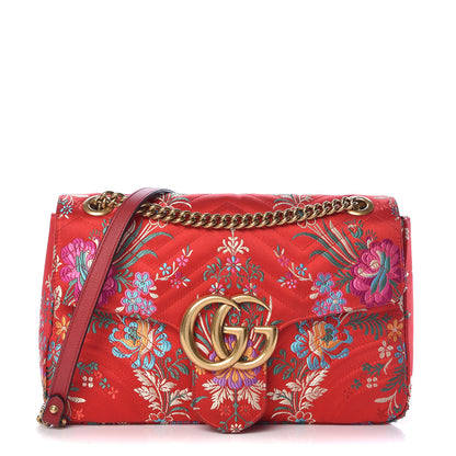 Gucci Jacquard Matelasse Floral Medium GG Marmont Shoulder Bag Red 1 of 17