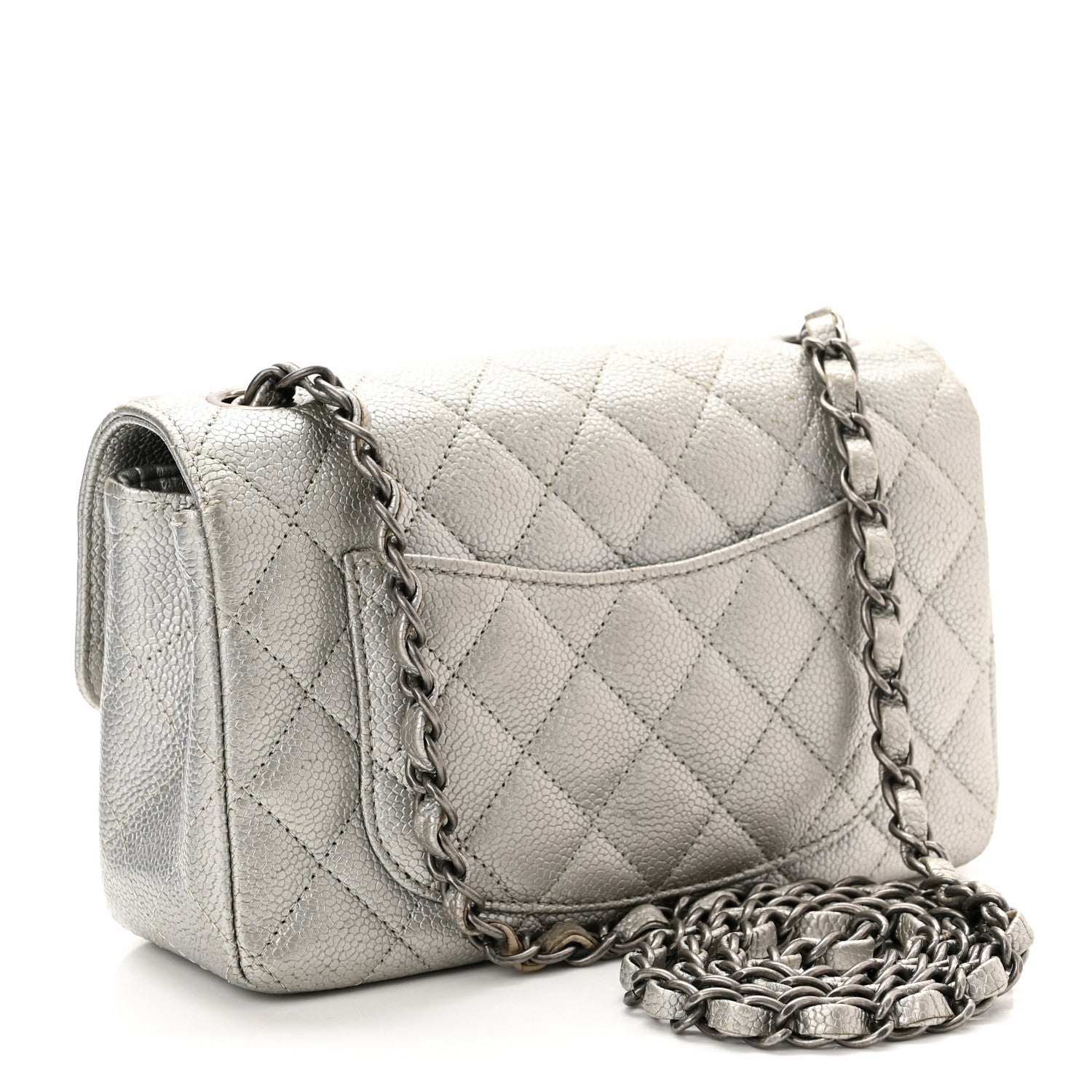 Chanel Metallic Caviar Quilted Mini Rectangular Flap Silver 3 of 12
