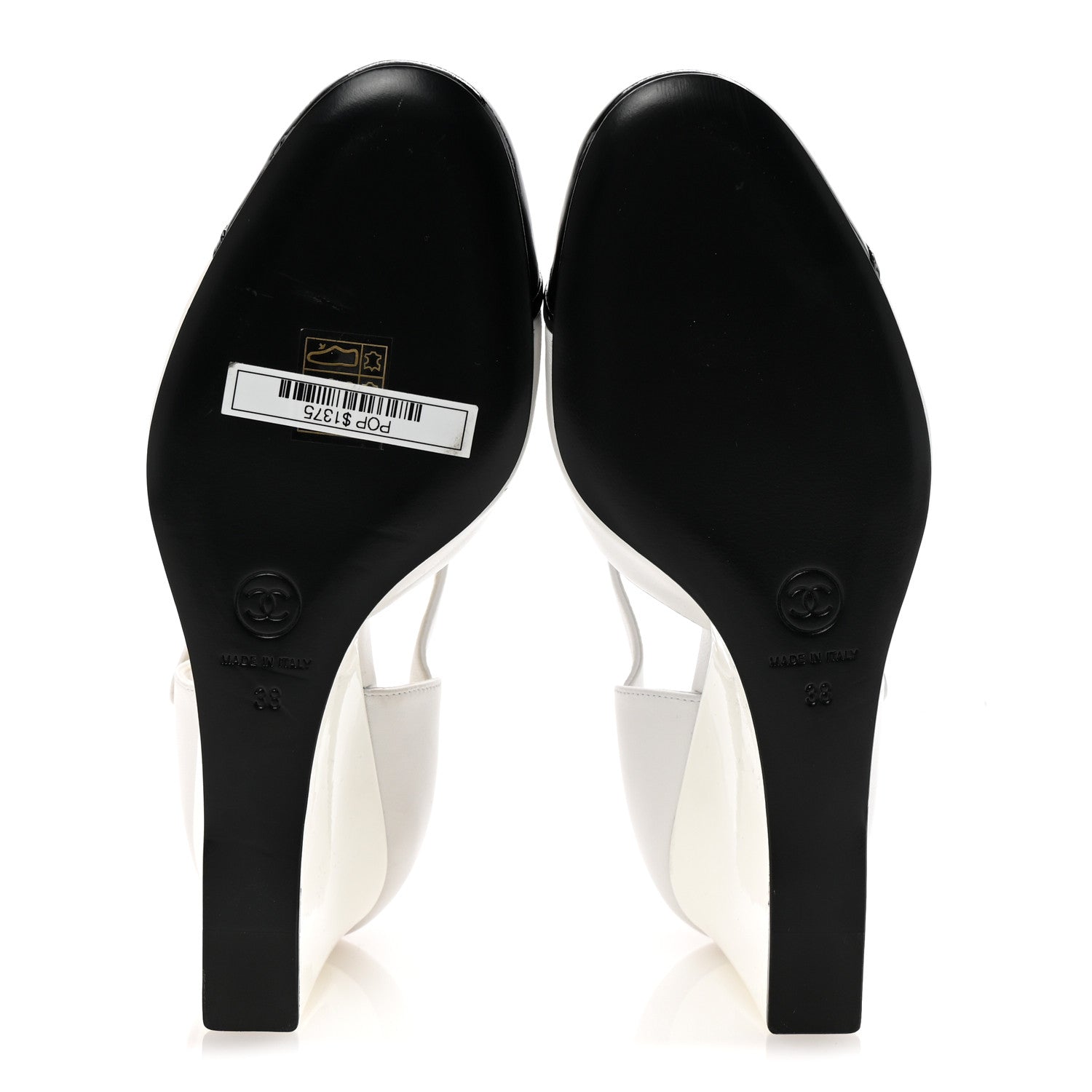 Chanel Lambskin Patent Cap Toe Mary Jane Wedge Pumps 38 White Black 6 of 10