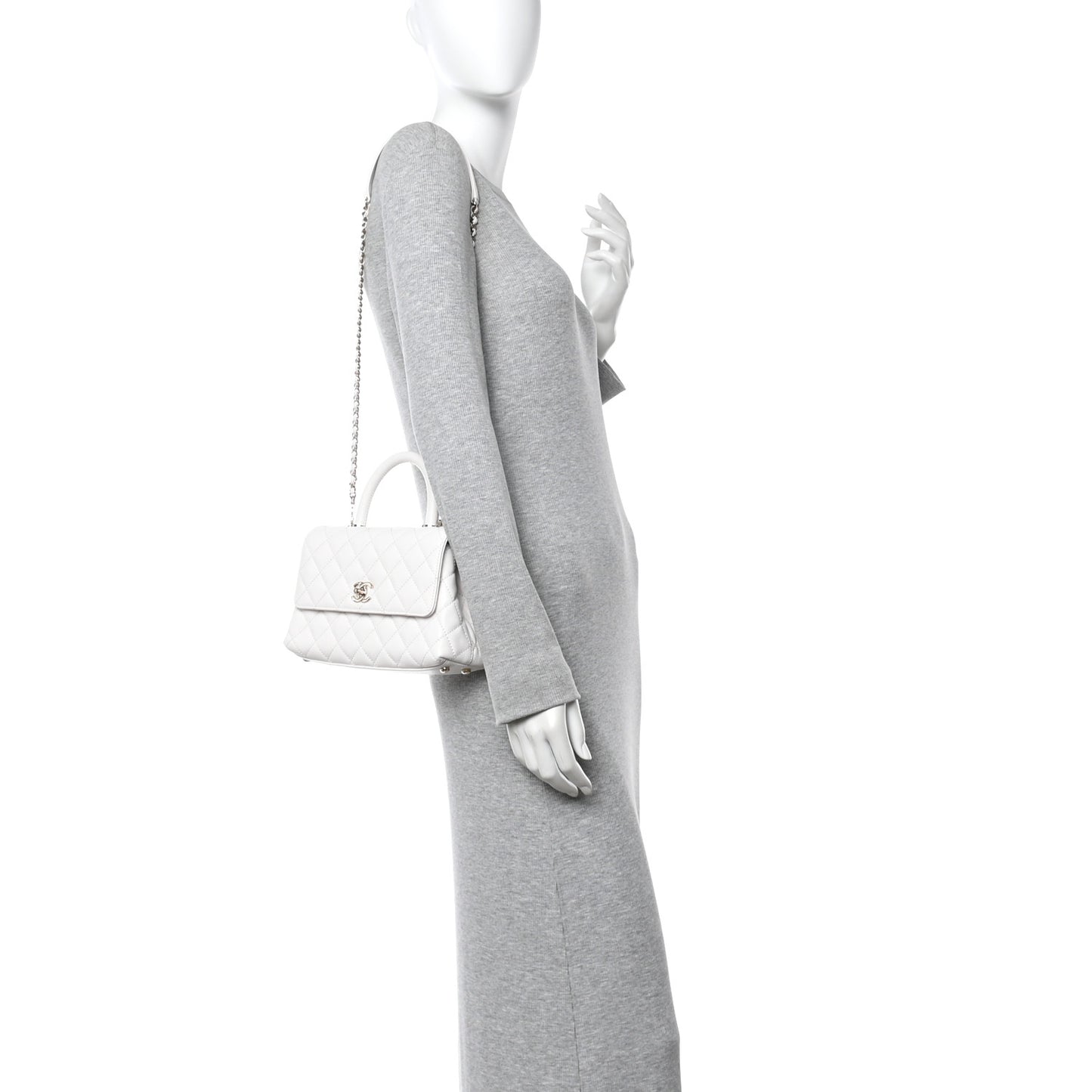 Caviar Quilted Mini Coco Handle Flap White