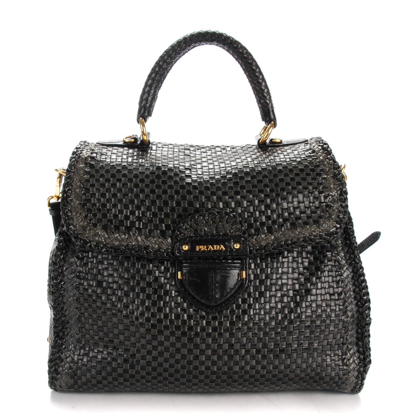 Goatskin Woven Top Handle Satchel Baltico Black