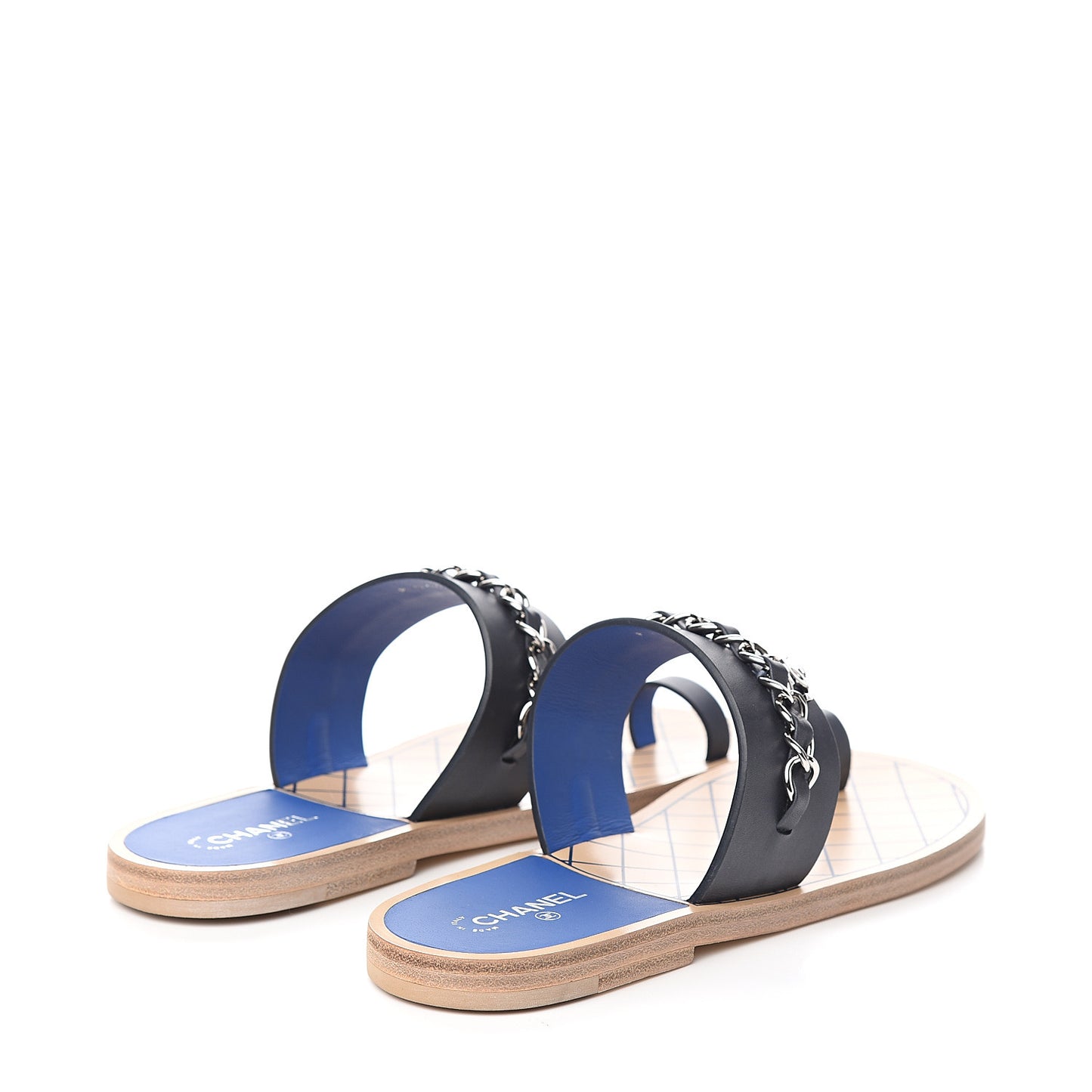 Calfskin Chain CC Logo Toe Ring Sandals 37.5 Black