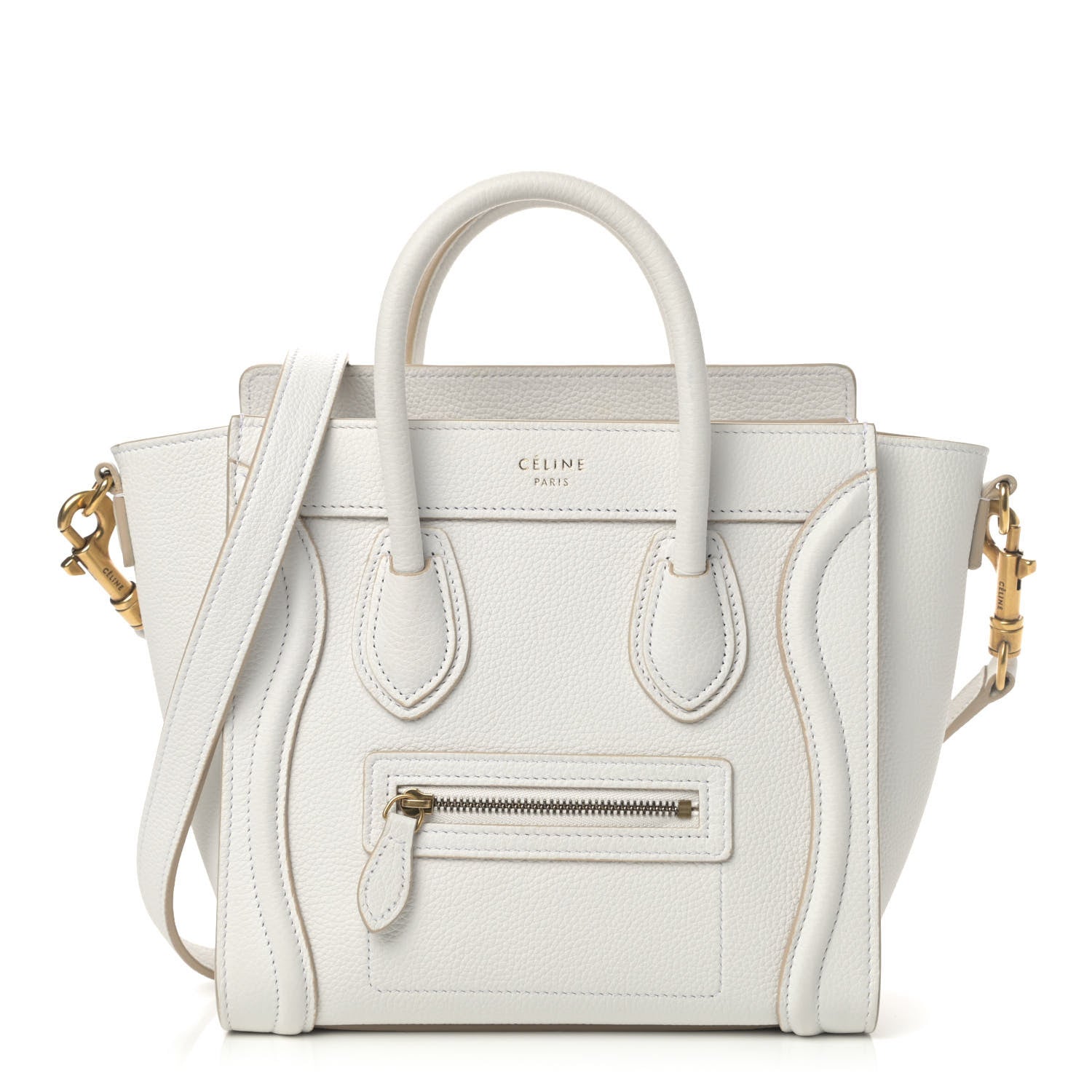Celine Drummed Calfskin Nano Luggage Optic White 1 of 4