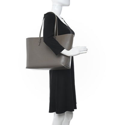 Saint Laurent Grained Calfskin Large Shopping Tote Warm Taupe Black 2 of 10